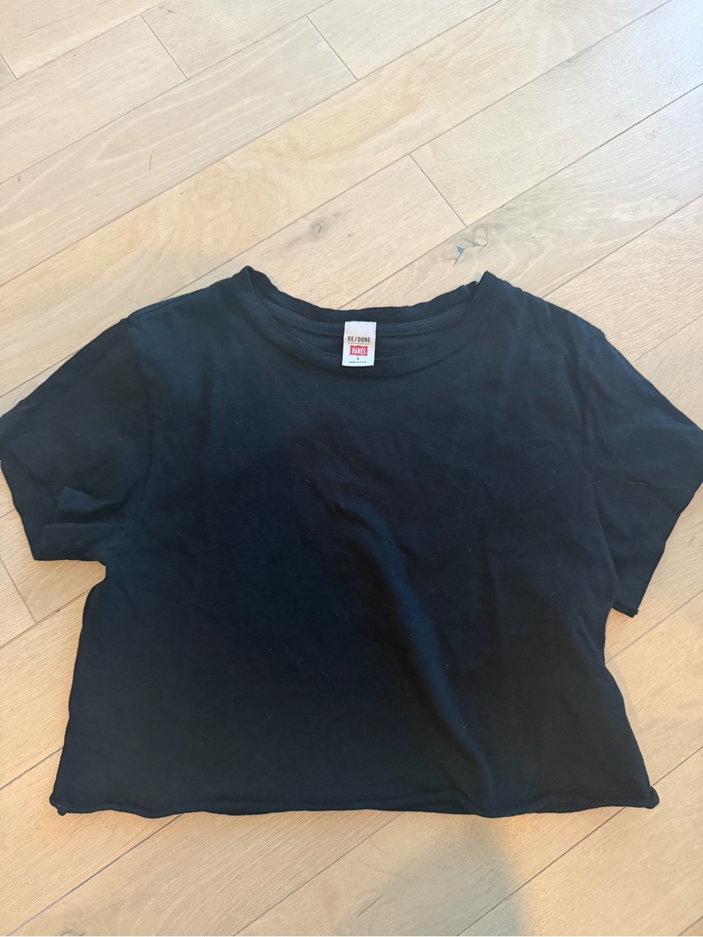 Redone x HanesBlack Cropped T-Shirt Size Small